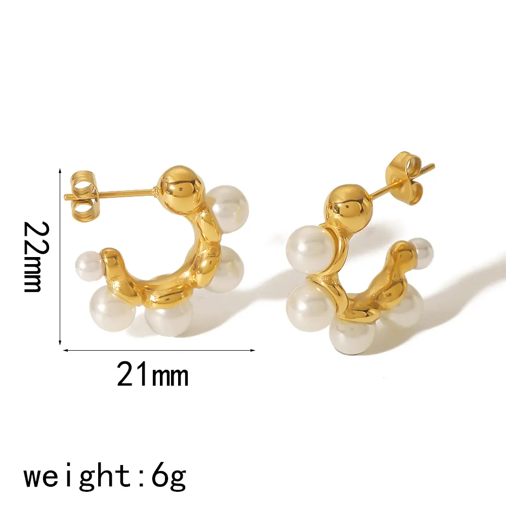 1 Pair Retro Classic Style C Shape Stainless Steel 18K Gold Plated Inlay Artificial Pearls Women's Stud Earrings Picture2